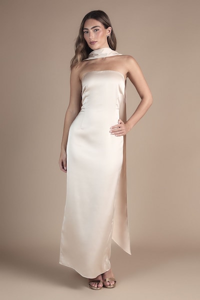 Oasis Bandeau Satin Maxi Wedding Dress With Scarf Champagne