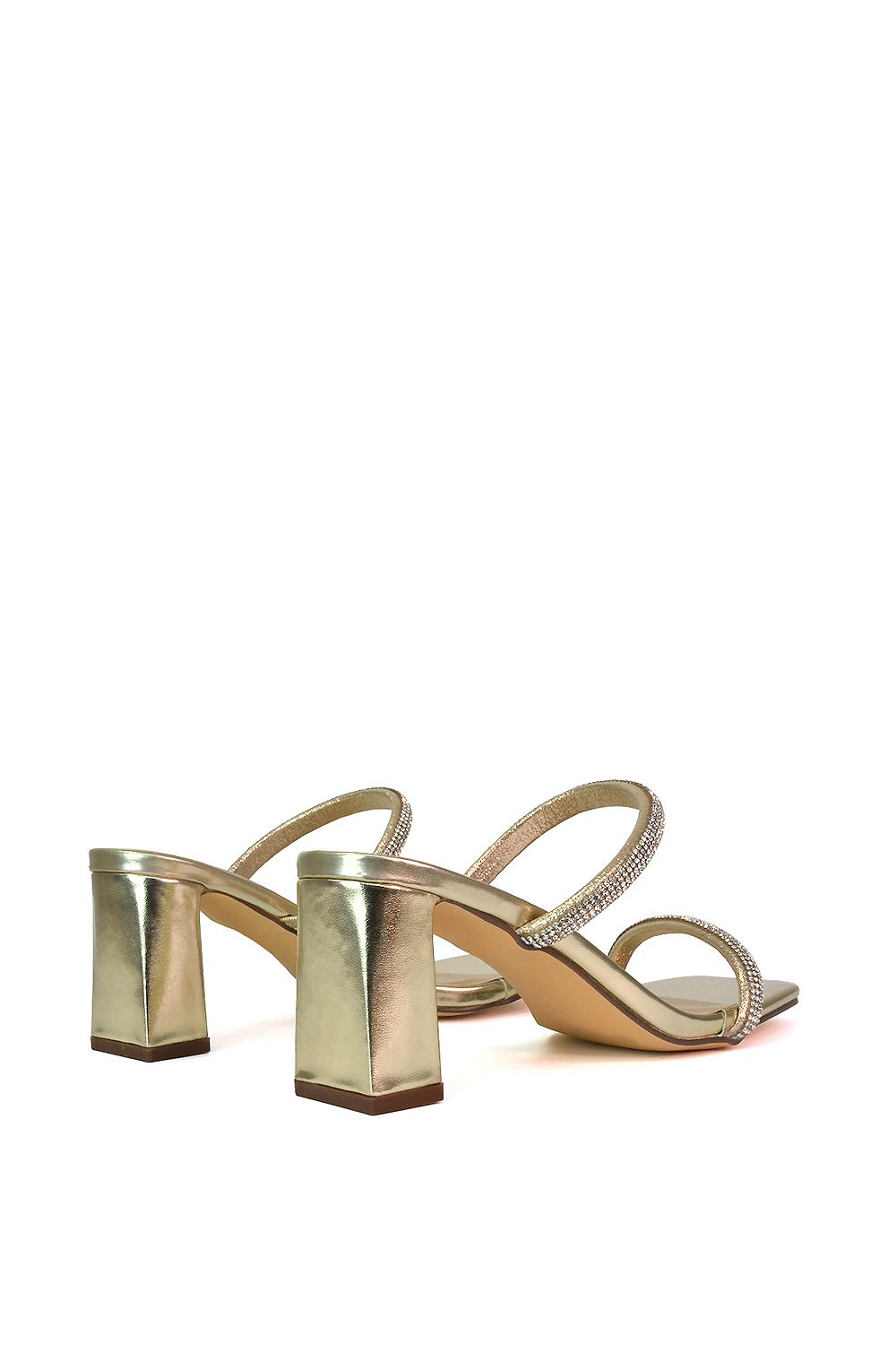 XY London 'Holden' Diamante Strap Square Toe Mid Block Heel Sandal Mules image 5