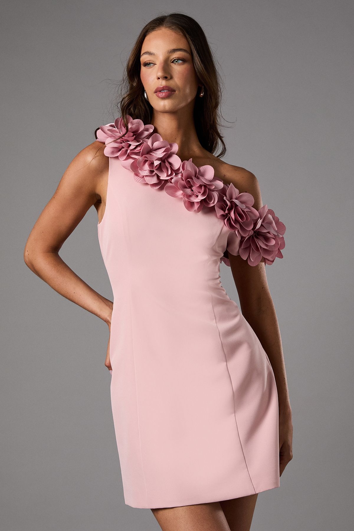 Coast 3D Floral One Shoulder Mini Dress Pink image 2