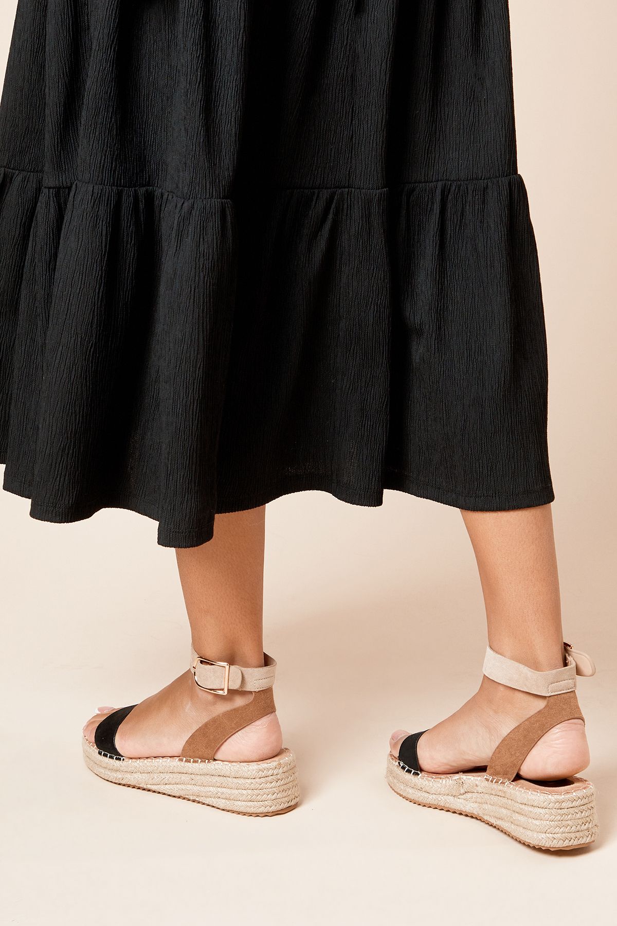 Dorothy Perkins Riva Faux Suede Strap Medium Espadrille Wedge Sandals Natural Black image 4