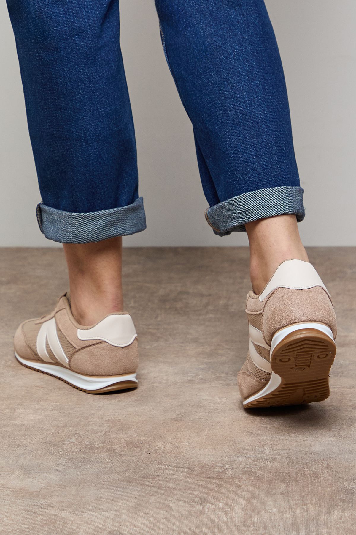 Oasis Jemima Faux Suede Mesh Lace Up Trainers Beige image 4