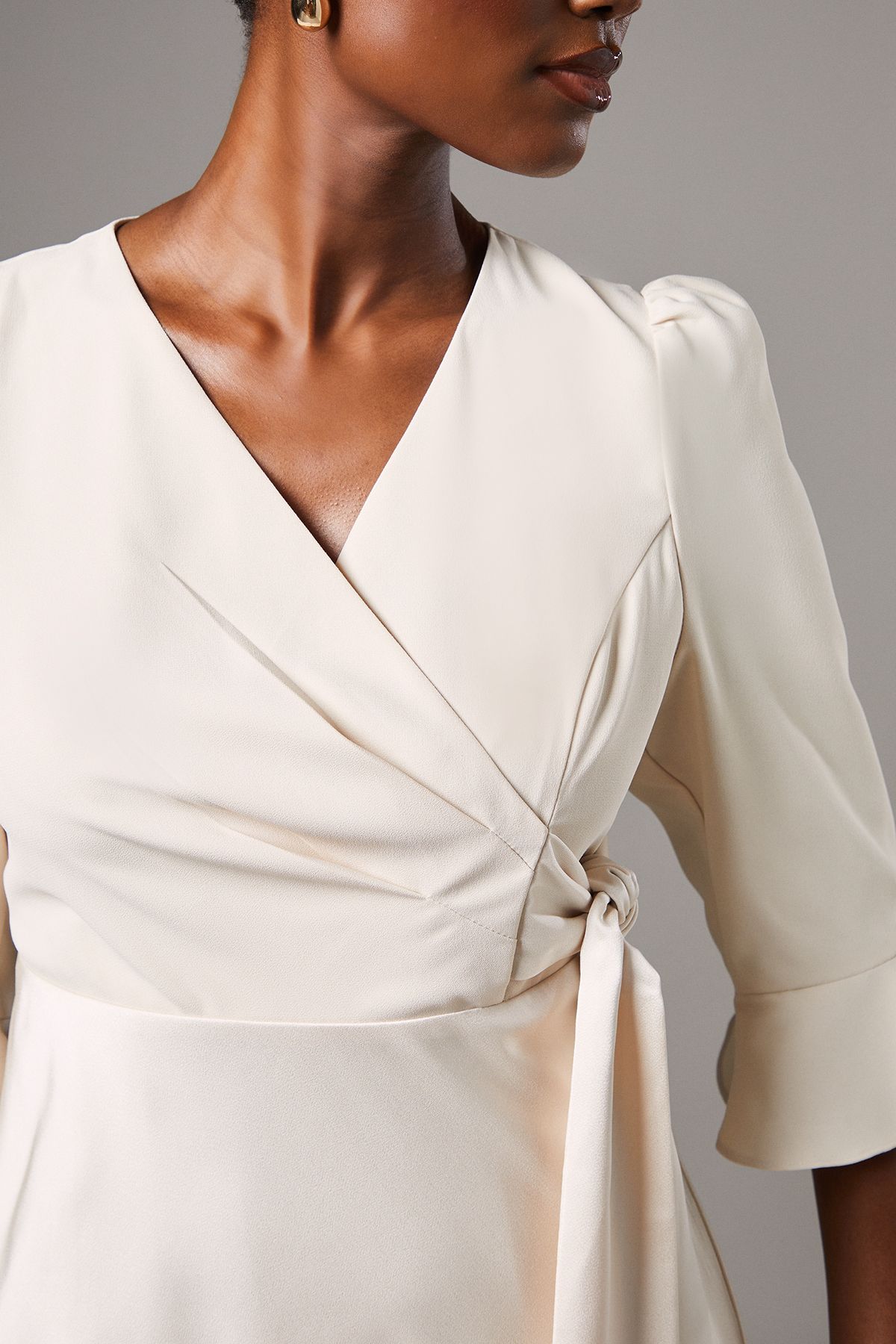 Coast Ruffle Sleeve Satin Back Crepe Wrap Dress Champagne image 4