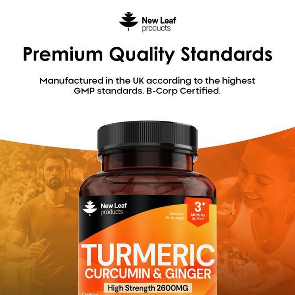 New leaf health Turmeric Tablets 2600mg with Black Pepper & Ginger - 95% Curcumin Extract - 180 Turmeric and Black Pepper Tablets (3 Months) image 5