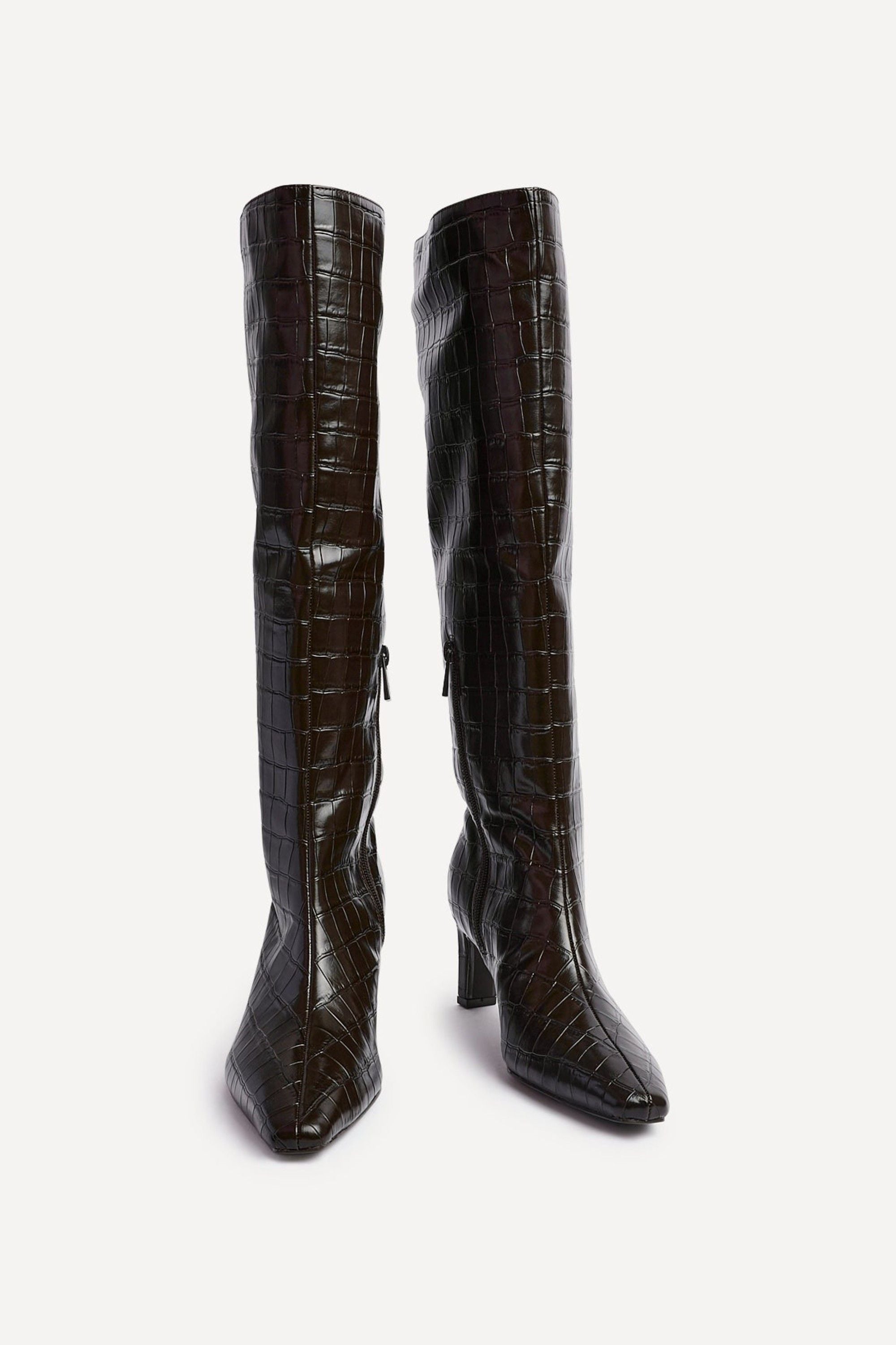 Linzi Uptown Brown Faux Croc Knee High Boot image 4
