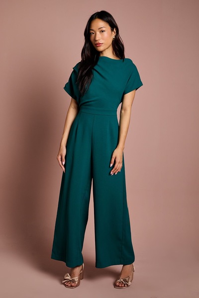 Coast Petite Pleat Off The Shoulder Jumpsuit Emerald