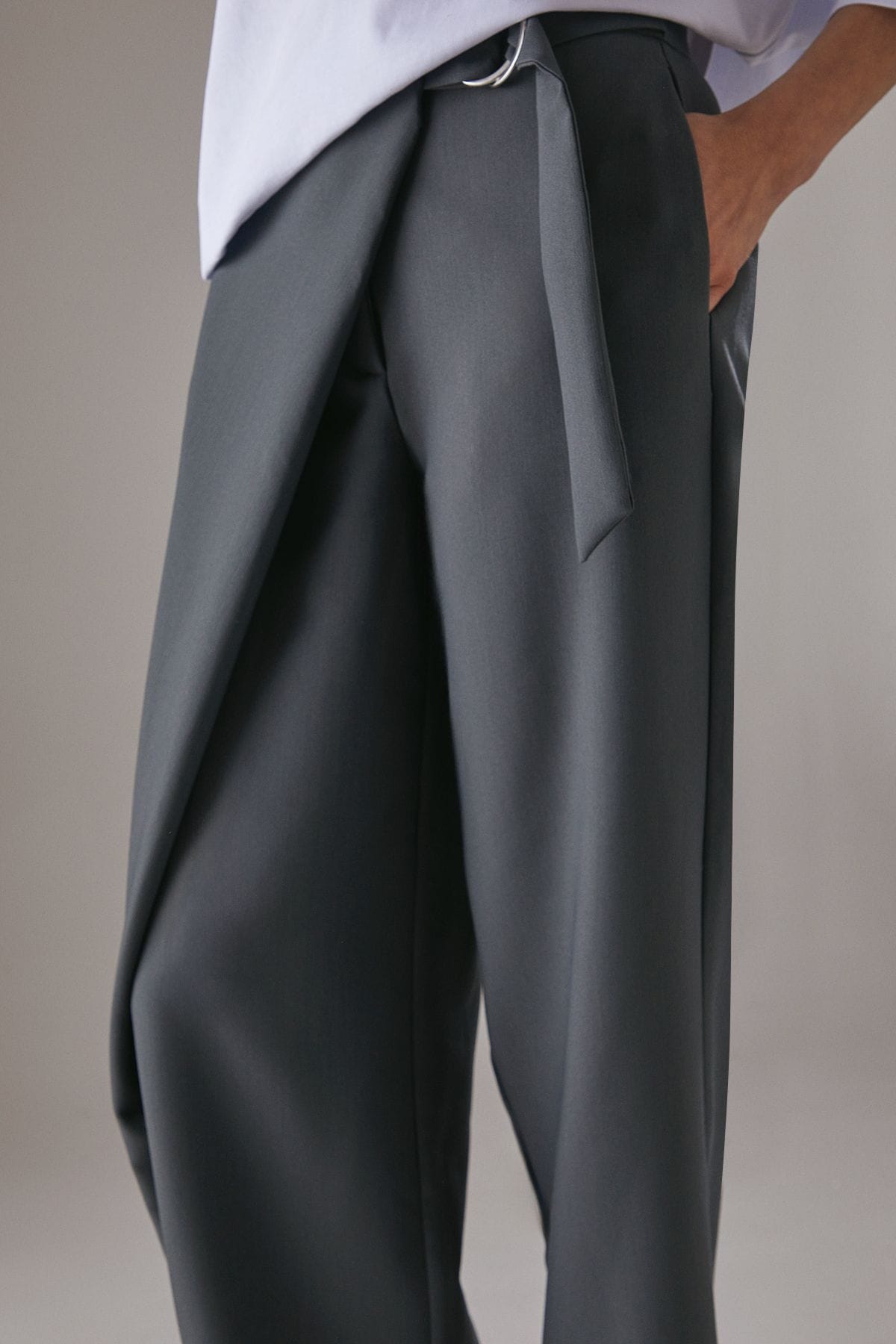Warehouse Wrap Skirt Buckle Detail Wide Leg Trousers Grey image 4