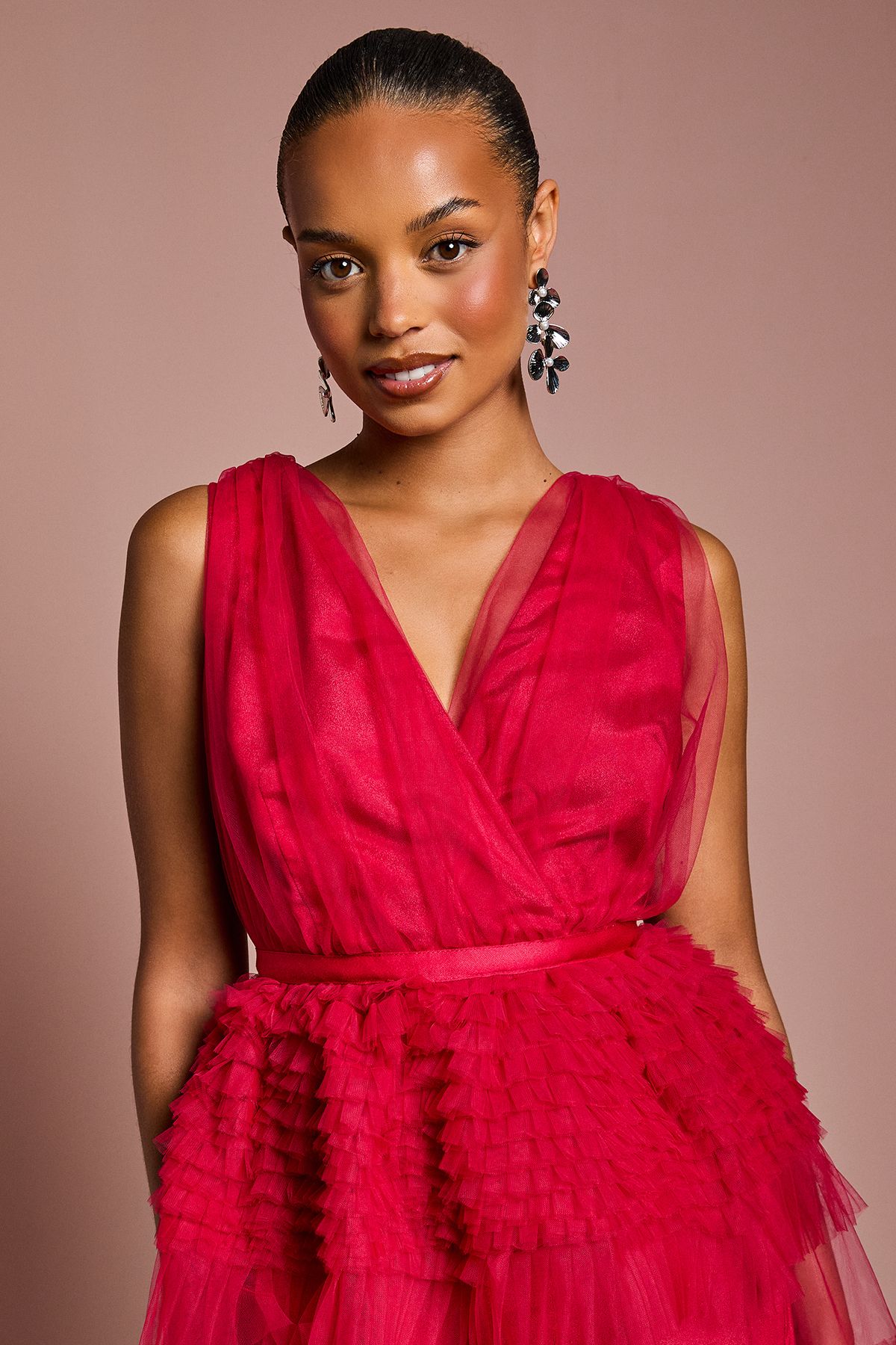 Coast Petite Sleeveless Mesh Tiered Maxi Dress Raspberry image 4