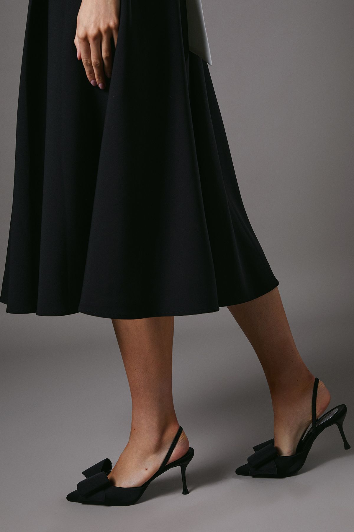 Coast Lola Satin Bow Detail Medium Stiletto Heel Sling Back Court Shoes Black image 1