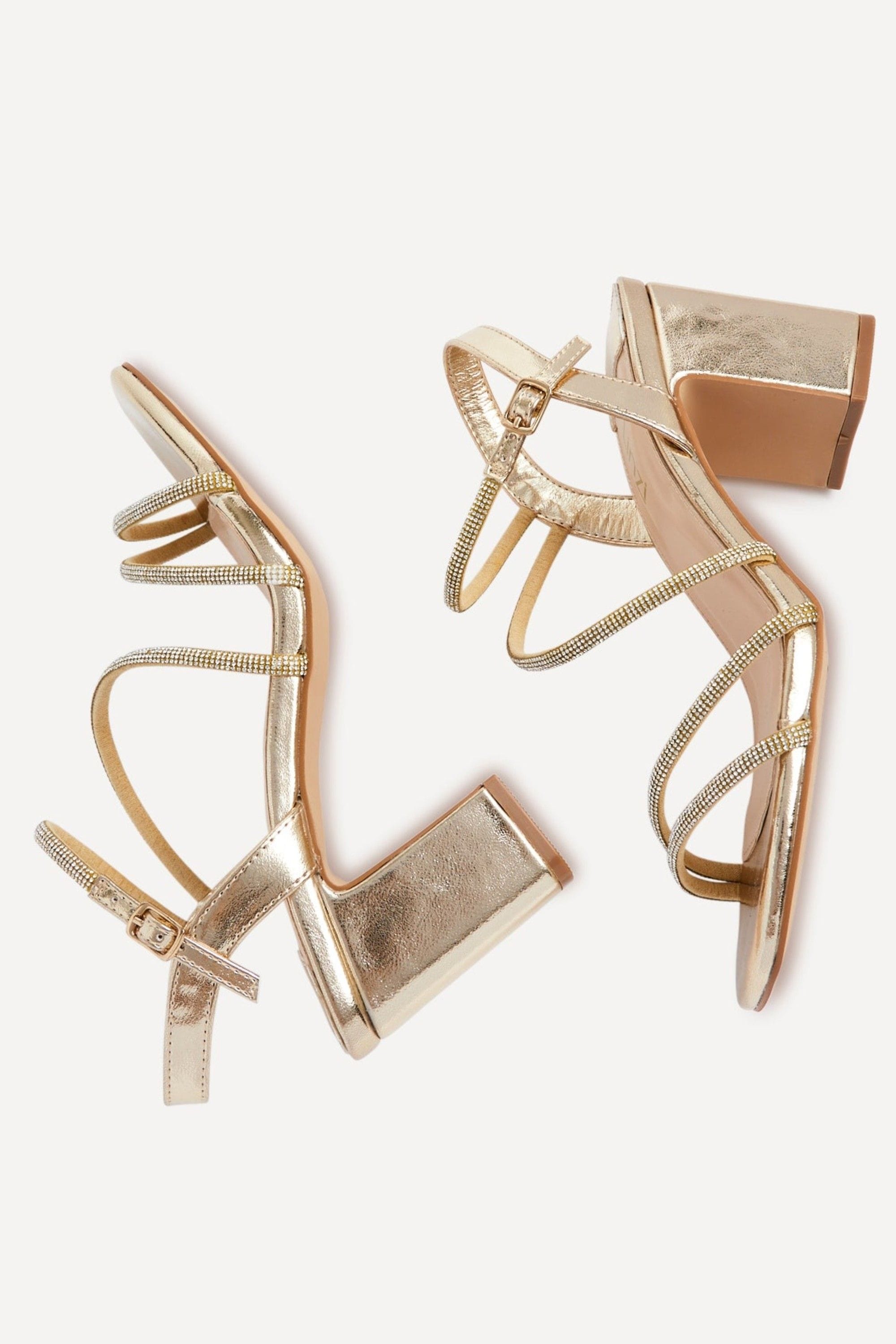 Linzi Kira Gold Faux Leather Strappy Diamante Block Heel image 5