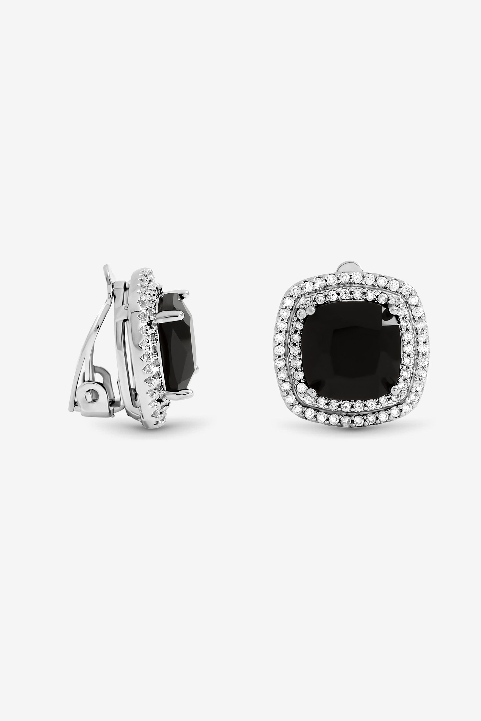 Jon Richard Rhodium Plated Large Sqaure Jet Halo Stud Earrings image 1