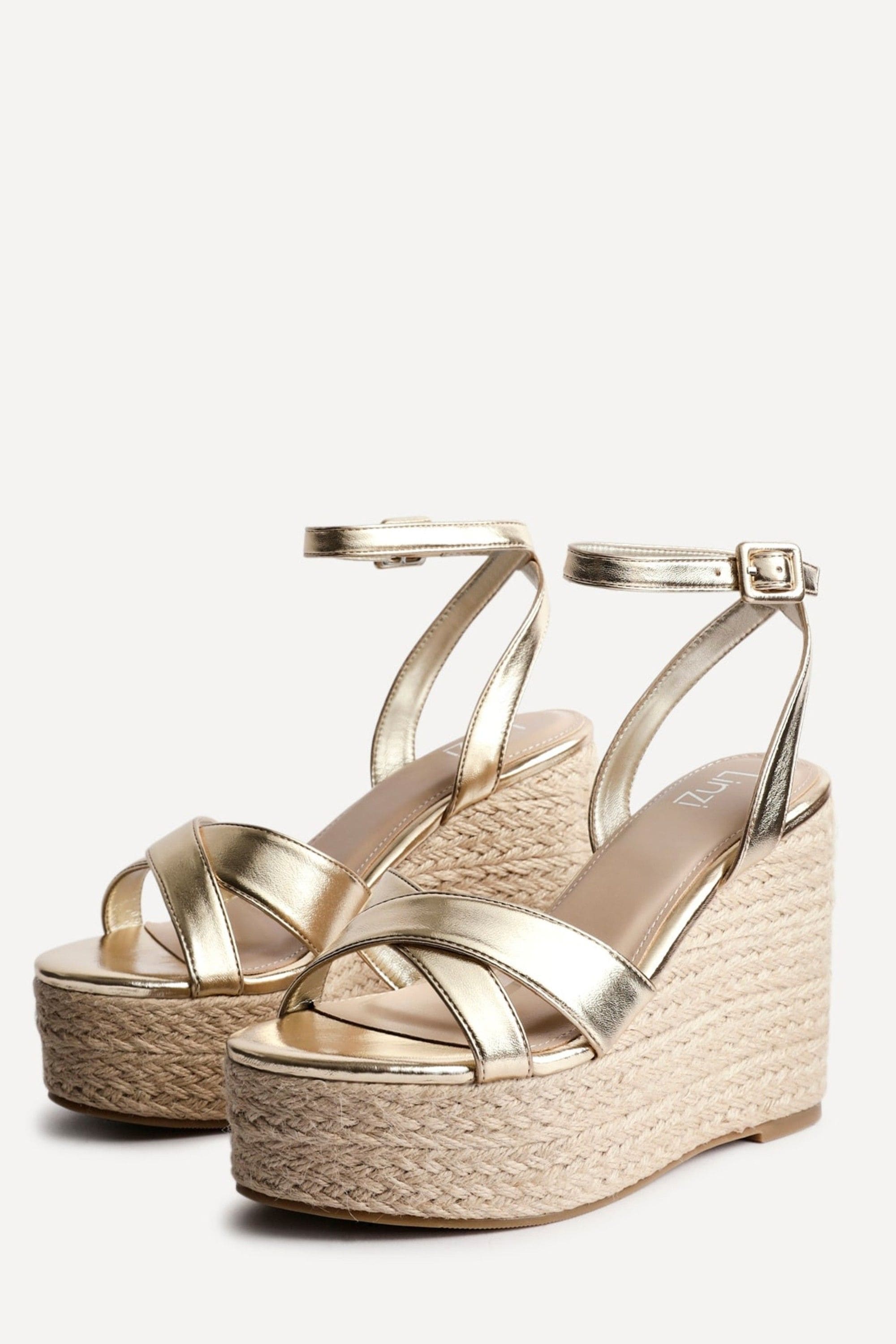 Linzi Tahiti Gold Faux Leather Crossover Espadrille Wedge image 5