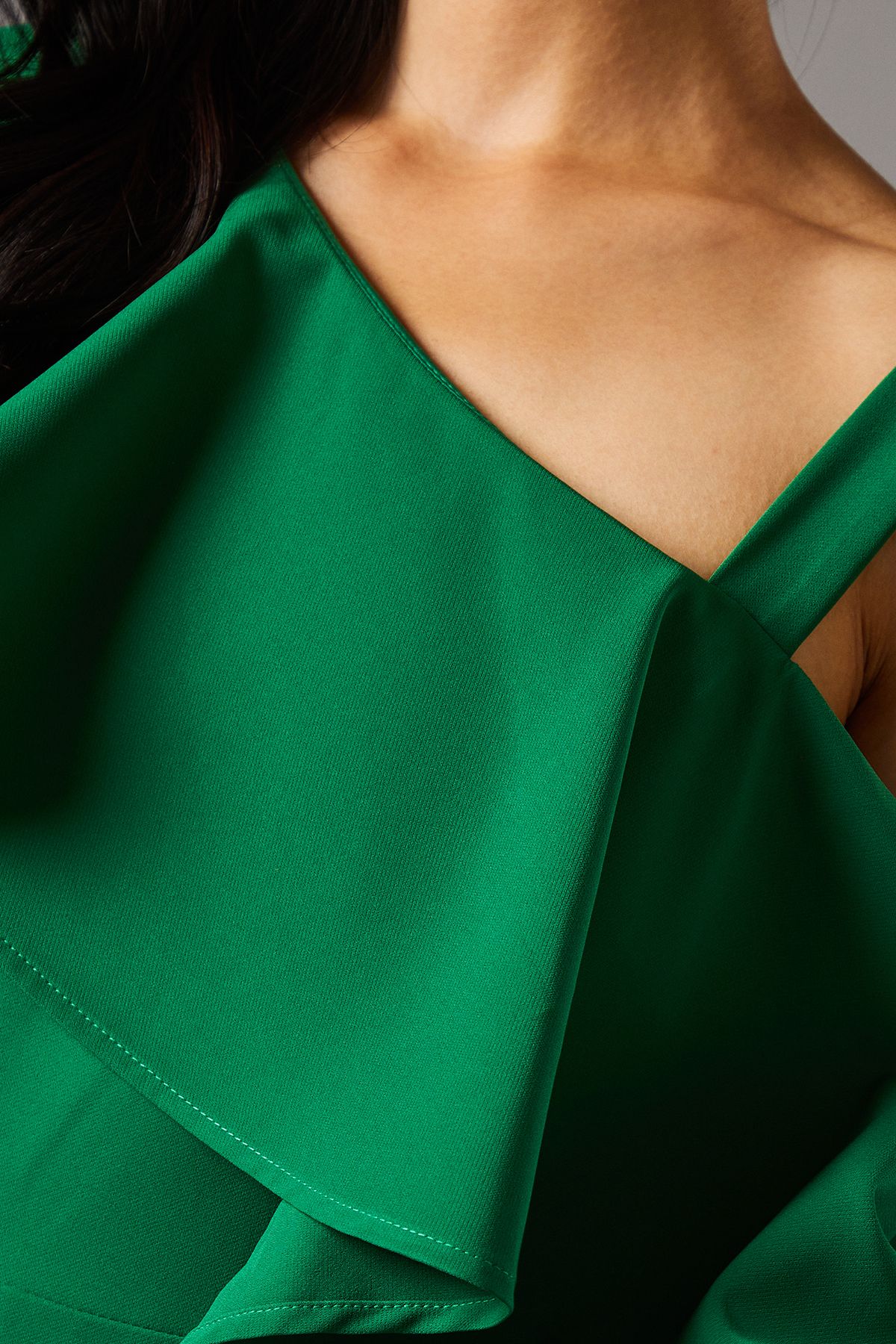 Coast Petite One Shoulder Ruffle Crepe Midi Wedding Guest Dress Emerald image 5