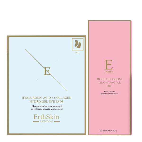 Erth Skin London Glow Revival Set: Rose Oil 30ml+Hyaluronic acid Collagen Eye Pads