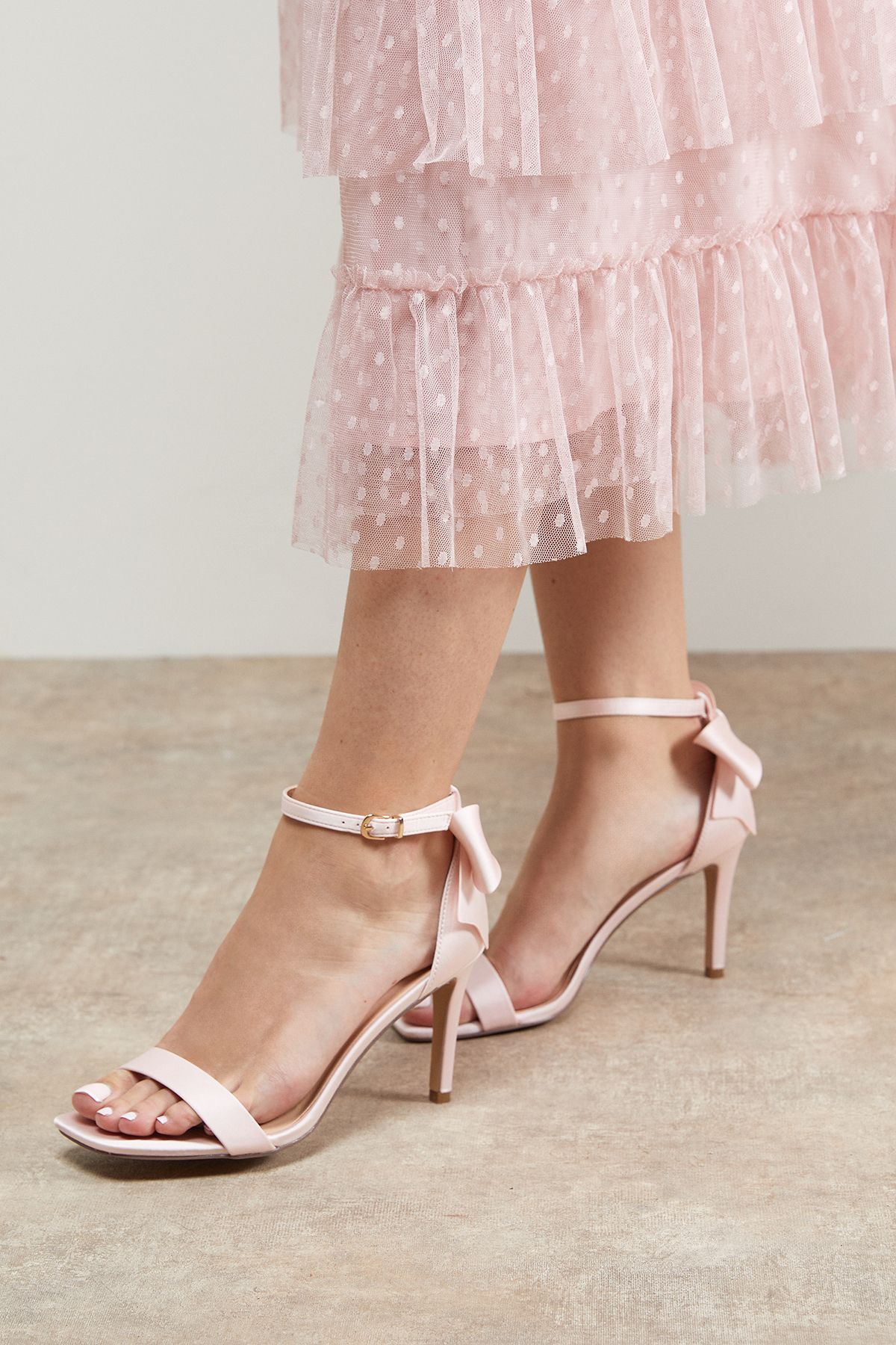 Oasis Dovile Satin Bow Back High Stiletto Heel Sandals Ballerina Pink image 3