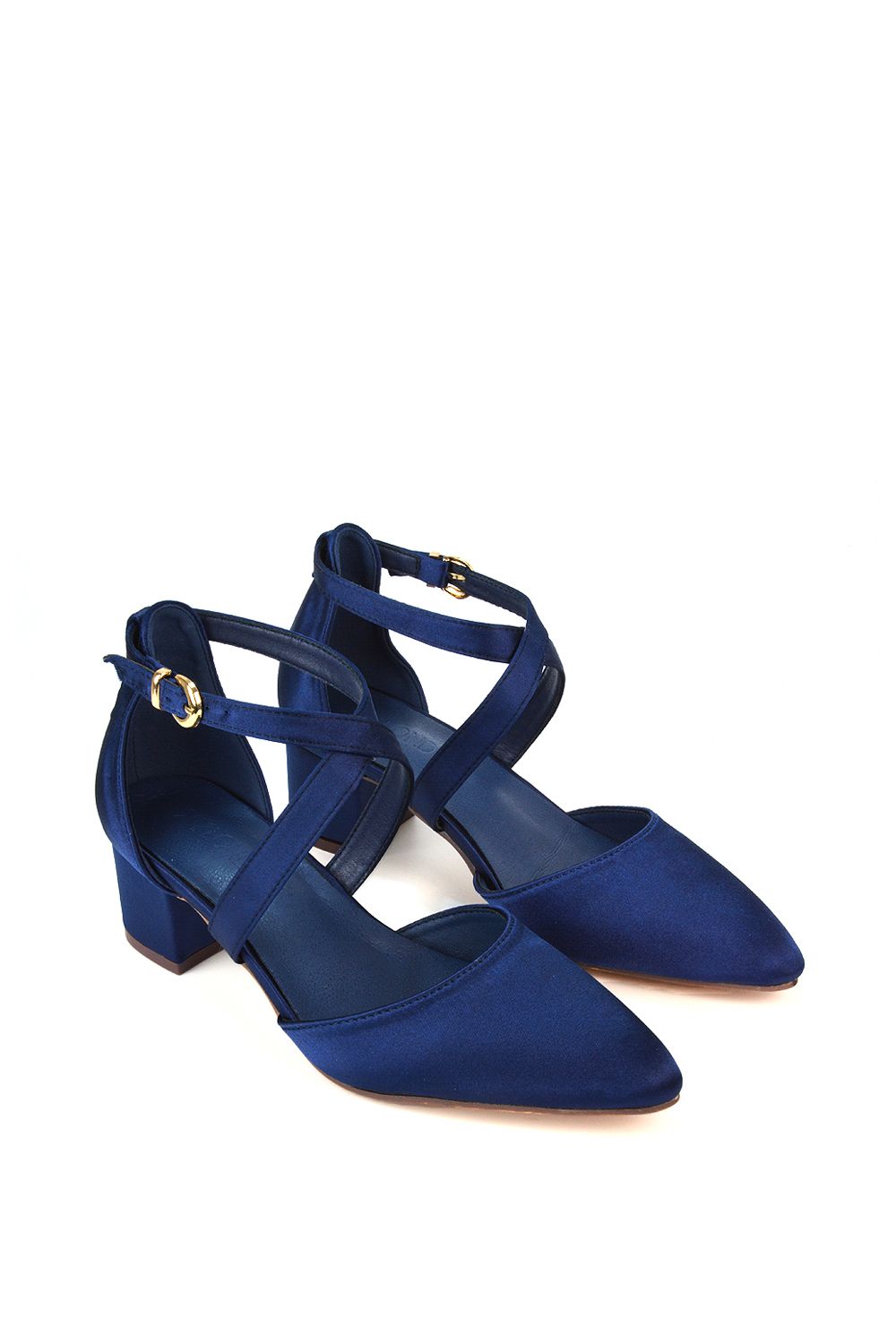 XY London 'Cynthia' Pointed Toe Ankle Strap Mid Block Heel Court Shoes image 5