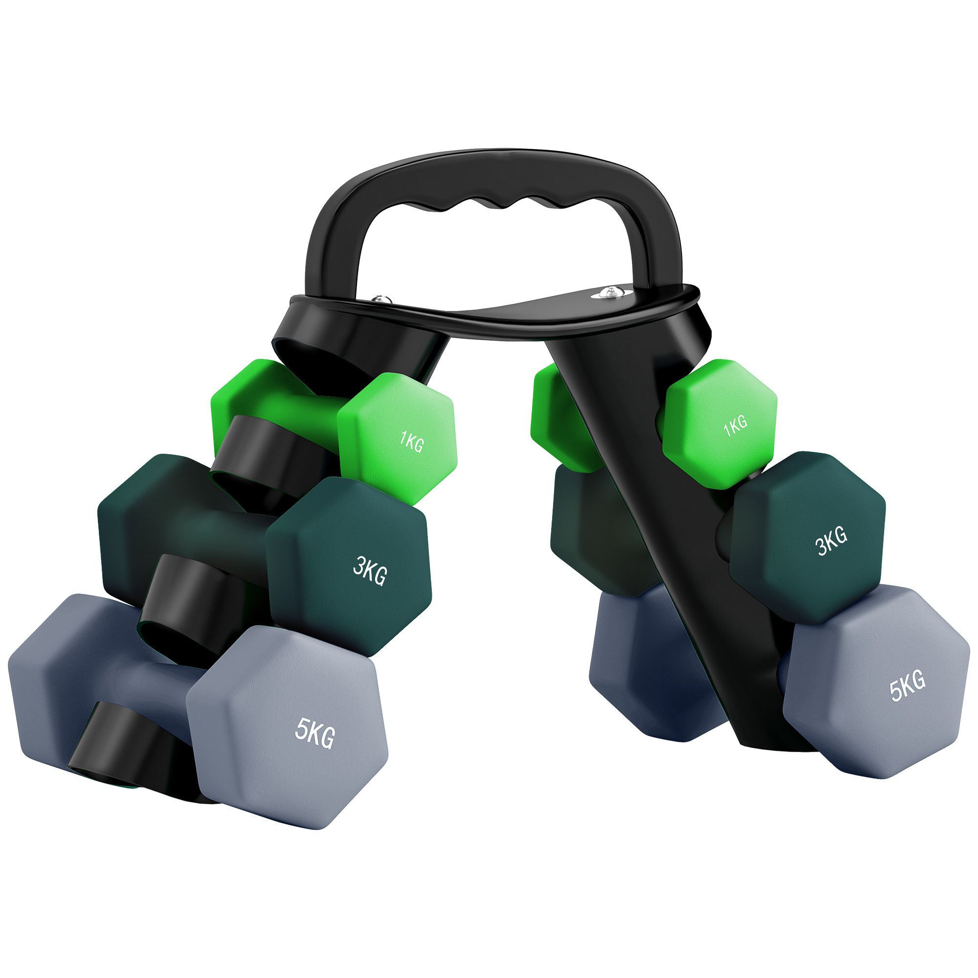 SPORTNOW Dumbbells Set with Storage Rack, 2 x 1kg, 2 x 3kg, 2 x 5kg, Green image 2