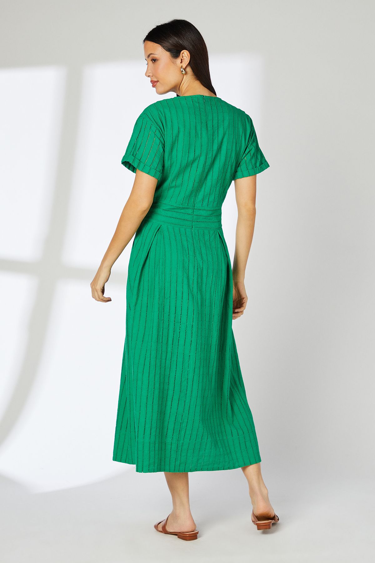 Principles Green Tie Waist Pleated Skirt Midi Dress Green image 4