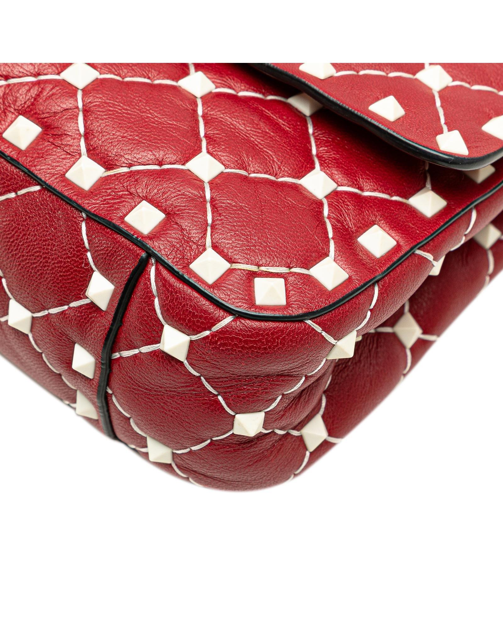 Valentino Preloved Rockstud Quilted Leather Shoulder Bag Wo - Red Satchel image 10