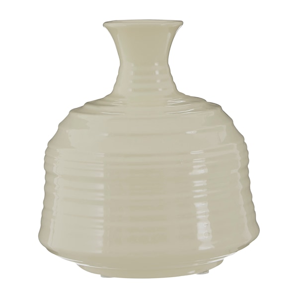 Orsina Contemporary Cream Small Ribbed Ceramic Vase, Durable Floral Vase, Easily Maintained Stoneware Flower Vase
