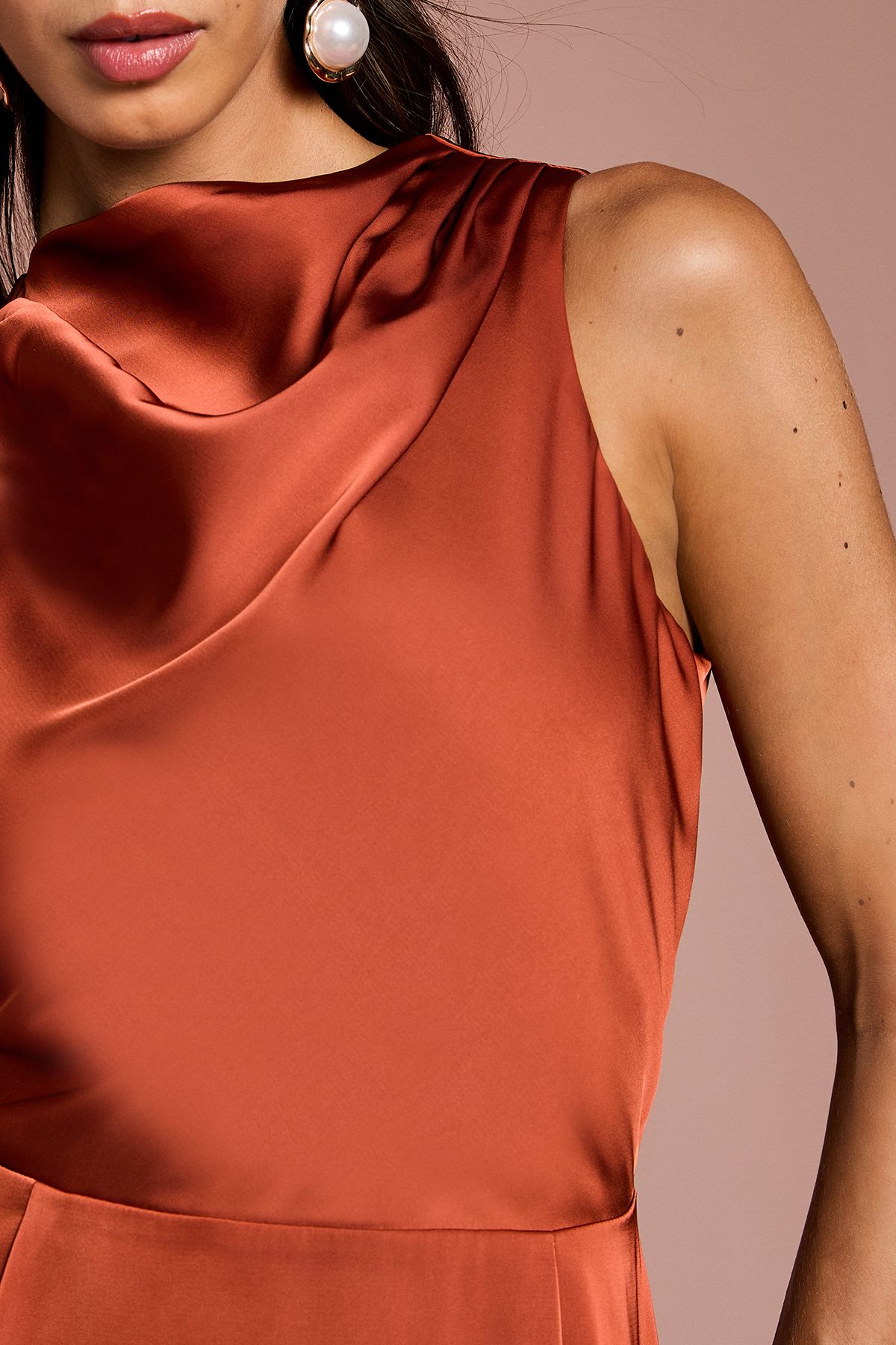 Coast Cowl Neck Sleeveless Satin Midi Dress Bronze image 5