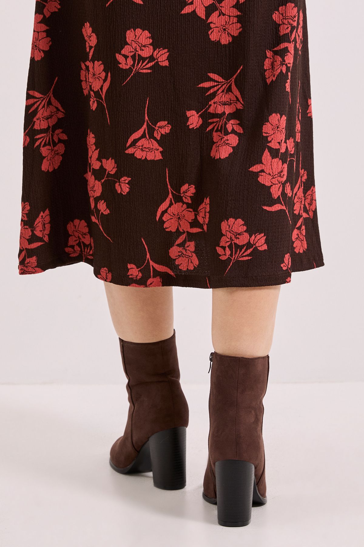 Dorothy Perkins Alberta Faux Suede High Block Heel Ankle Boots Chocolate image 3