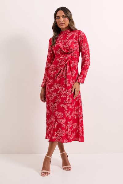 Dorothy Perkins Floral High Neck Ruched Side Midi Dress Floral