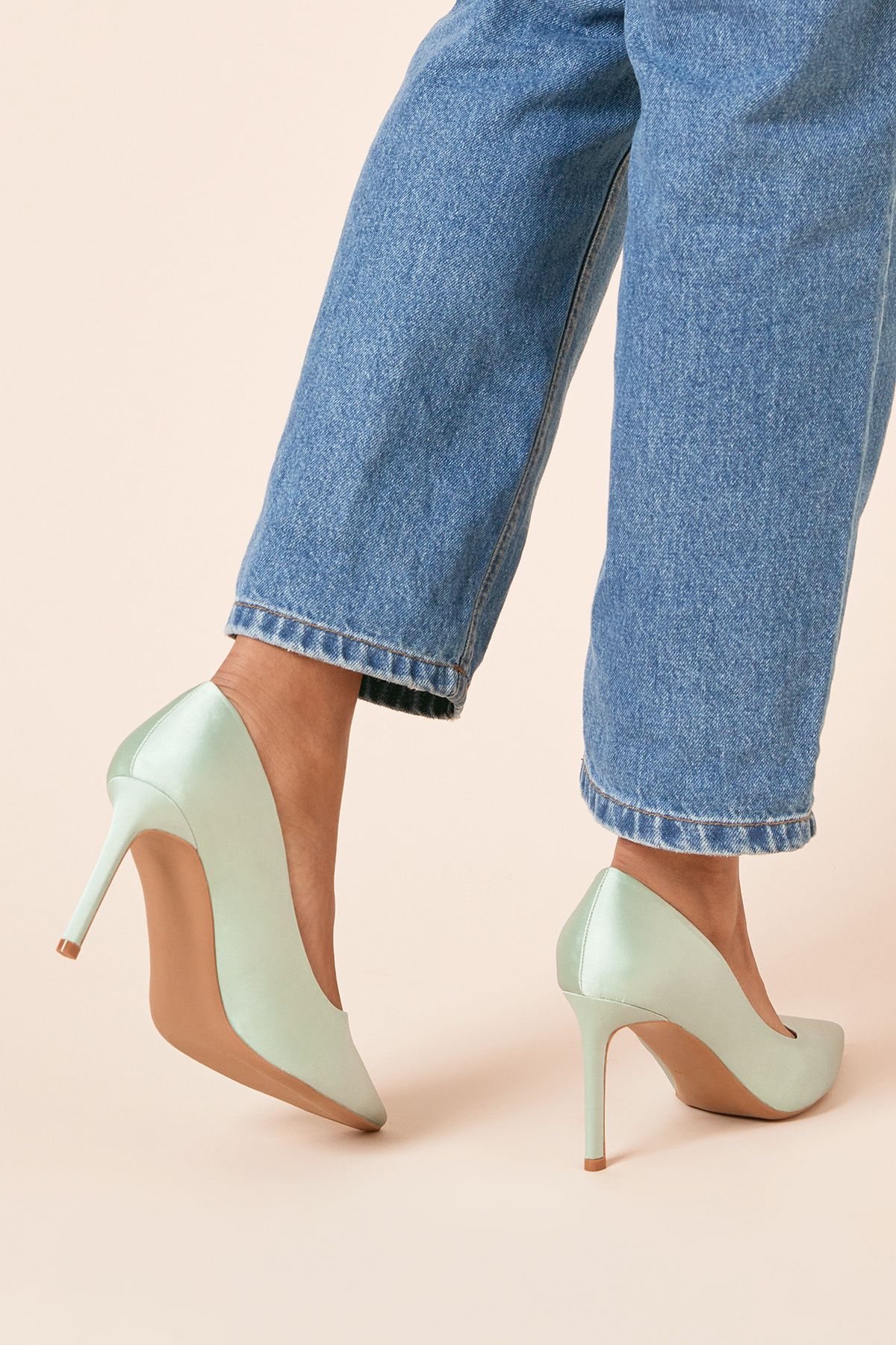 Dorothy Perkins Dash Satin Pointed High Stiletto Heel Court Shoes Sage image 4