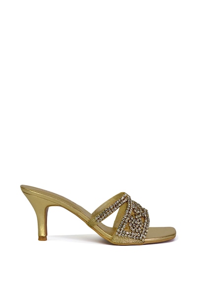 XY London 'Dominica' Diamante Mid Stiletto Heel Mule Sandals