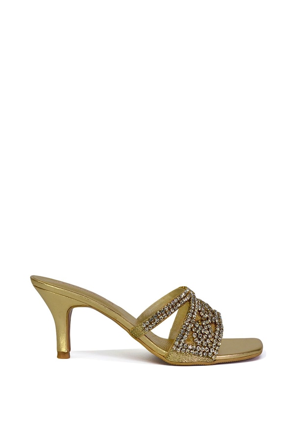 XY London 'Dominica' Diamante Mid Stiletto Heel Mule Sandals