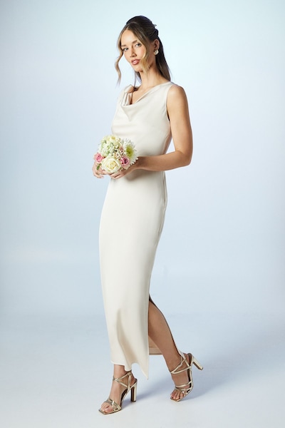 Coast Cowl Detail Tie Shoulder Column Satin Bridesmaid Dress Champagne