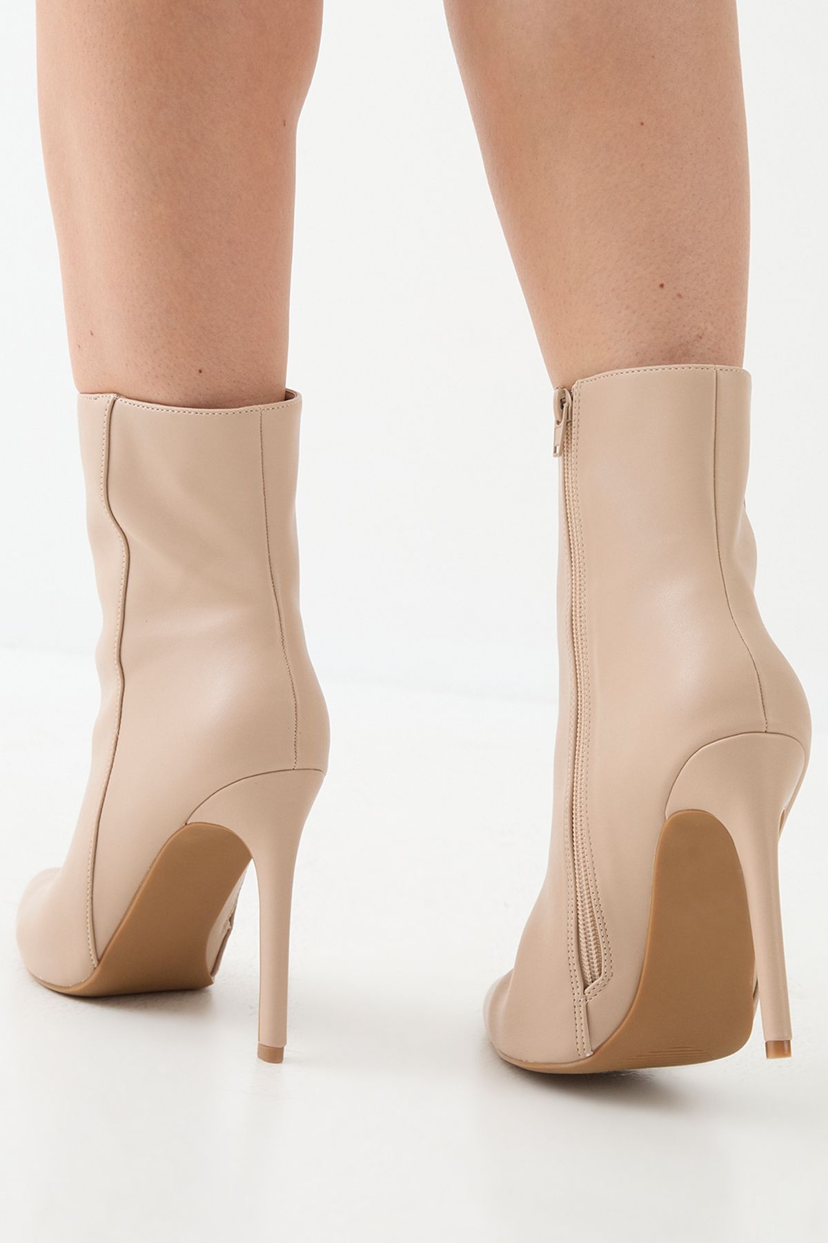 MissPap Faux Leather High Stiletto Heel Ankle Boots Beige image 3