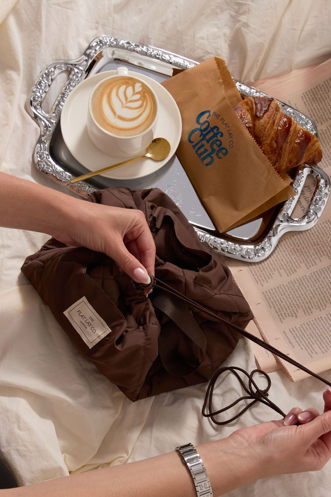 The Flat Lay Co Drawstring Makeup Bag - Espresso Multi image 6