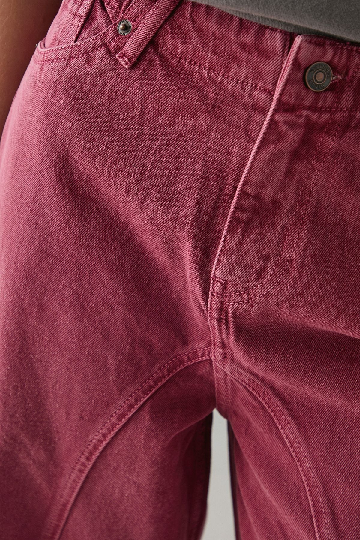 Warehouse Washed Raw Waist Seam Detail Denim Dad Jean Raspberry image 5
