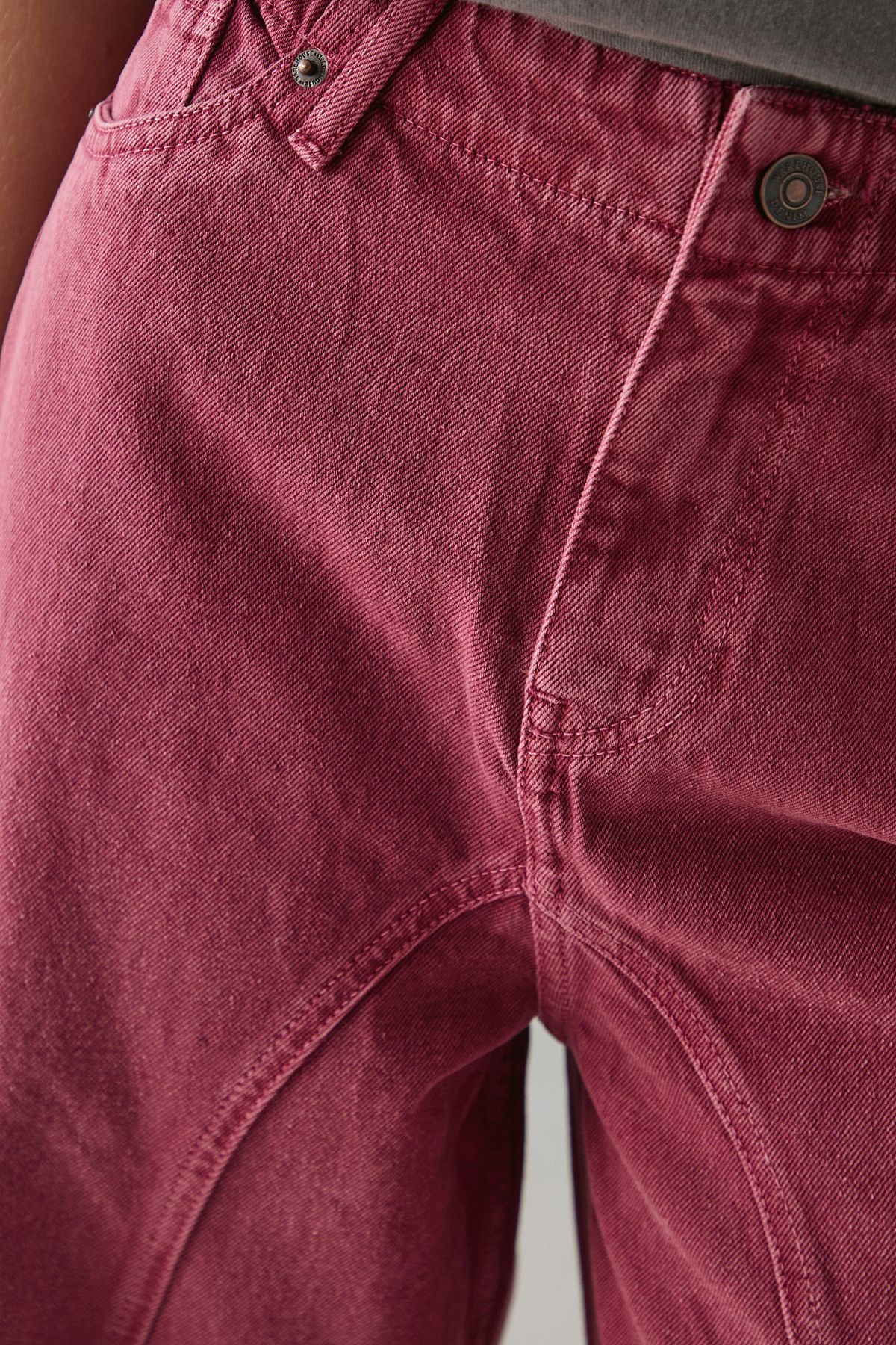Warehouse Washed Raw Waist Seam Detail Denim Dad Jean Raspberry image 5
