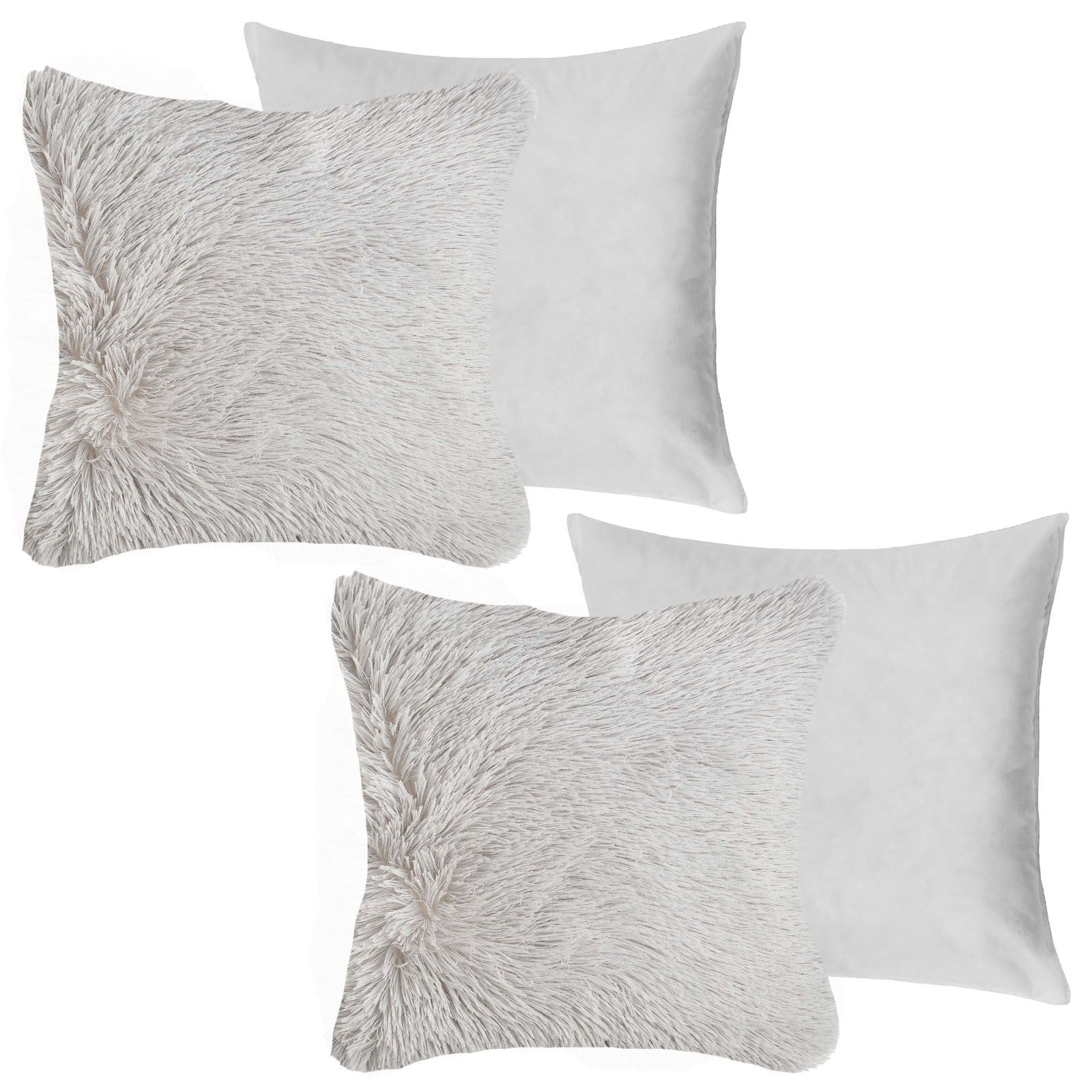 OHS Set of 2 Fluffy Shaggy Filled Cushion with Cover Square image 2