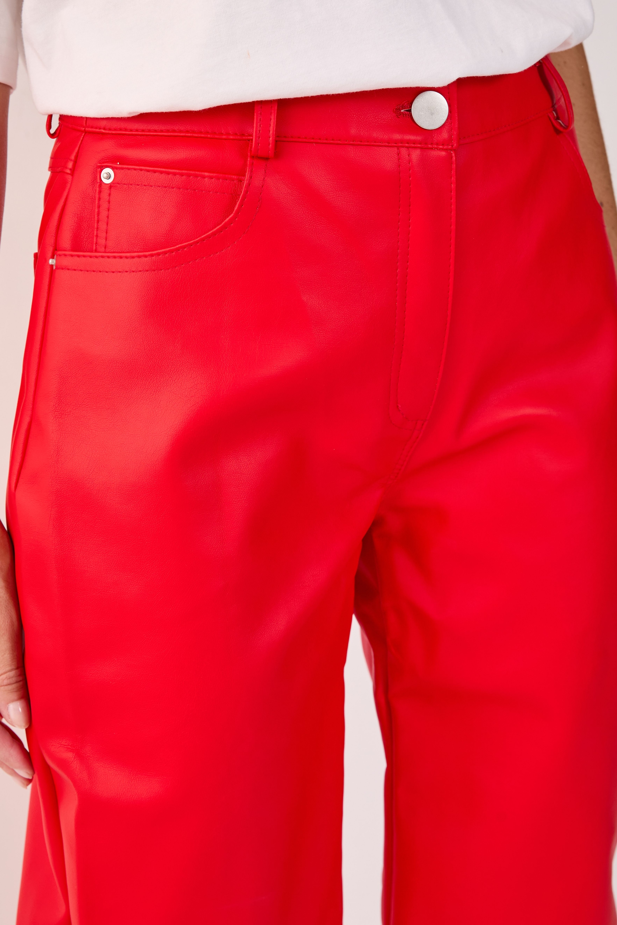 NastyGal Essentials Faux Leather Trouser Red image 3