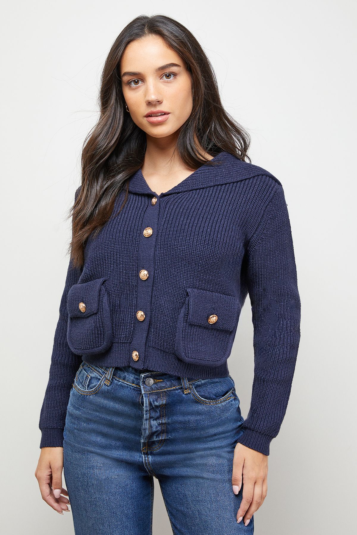 Oasis Hooded Pocket Front Button Down Cardigan Navy image 6