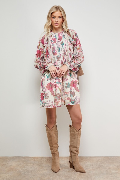 Oasis Printed Frill Detail Chiffon Mini Dress Floral