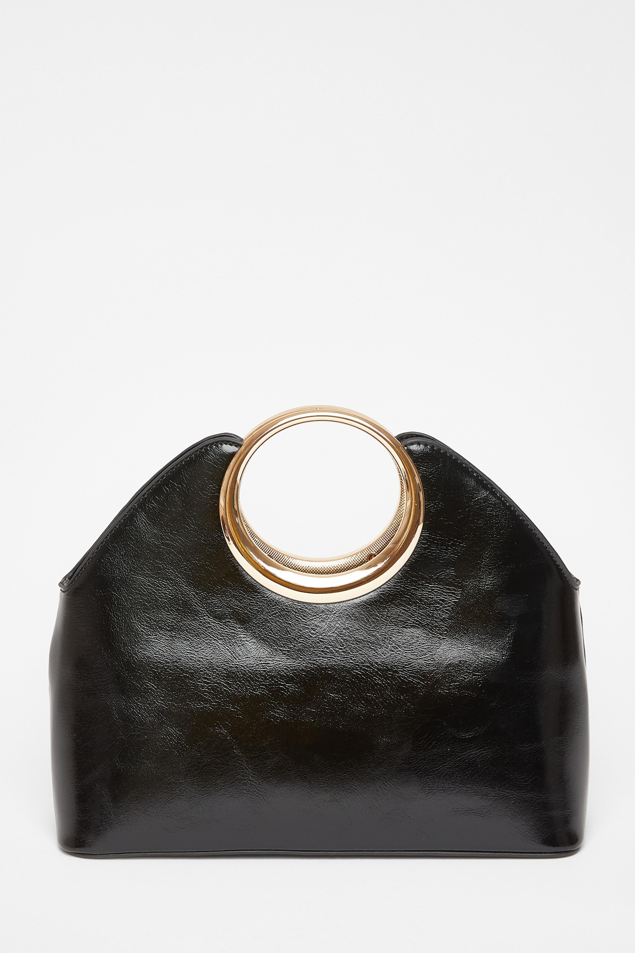 Quiz Black Faux Leather Top Handle Bag image 3