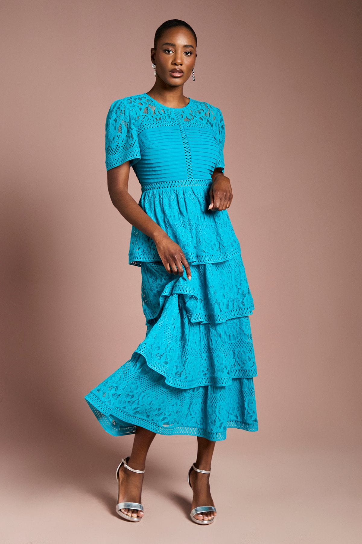 Coast Tiered Lace Midi Dress Teal image 1