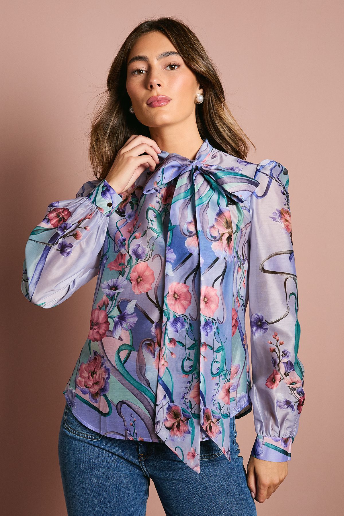 Coast Long Sleeve Placement Print Chiffon Blouse Lilac image 1