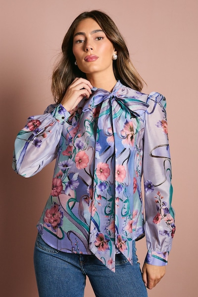 Coast Long Sleeve Placement Print Chiffon Blouse Lilac