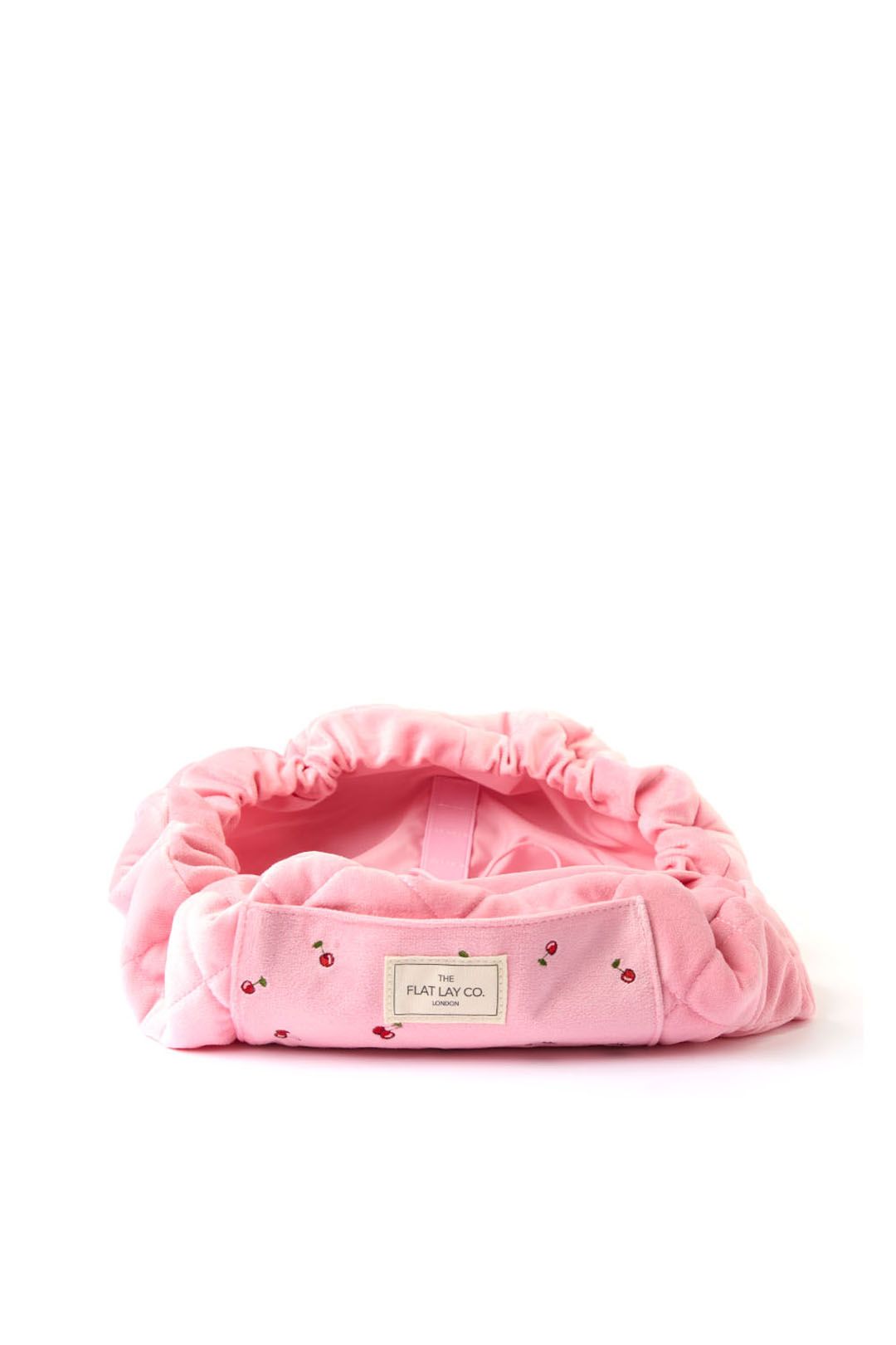 The Flat Lay Co Drawstring Makeup Bag - Ditsy Cherries Pink Embroidered Velvet Multi image 4