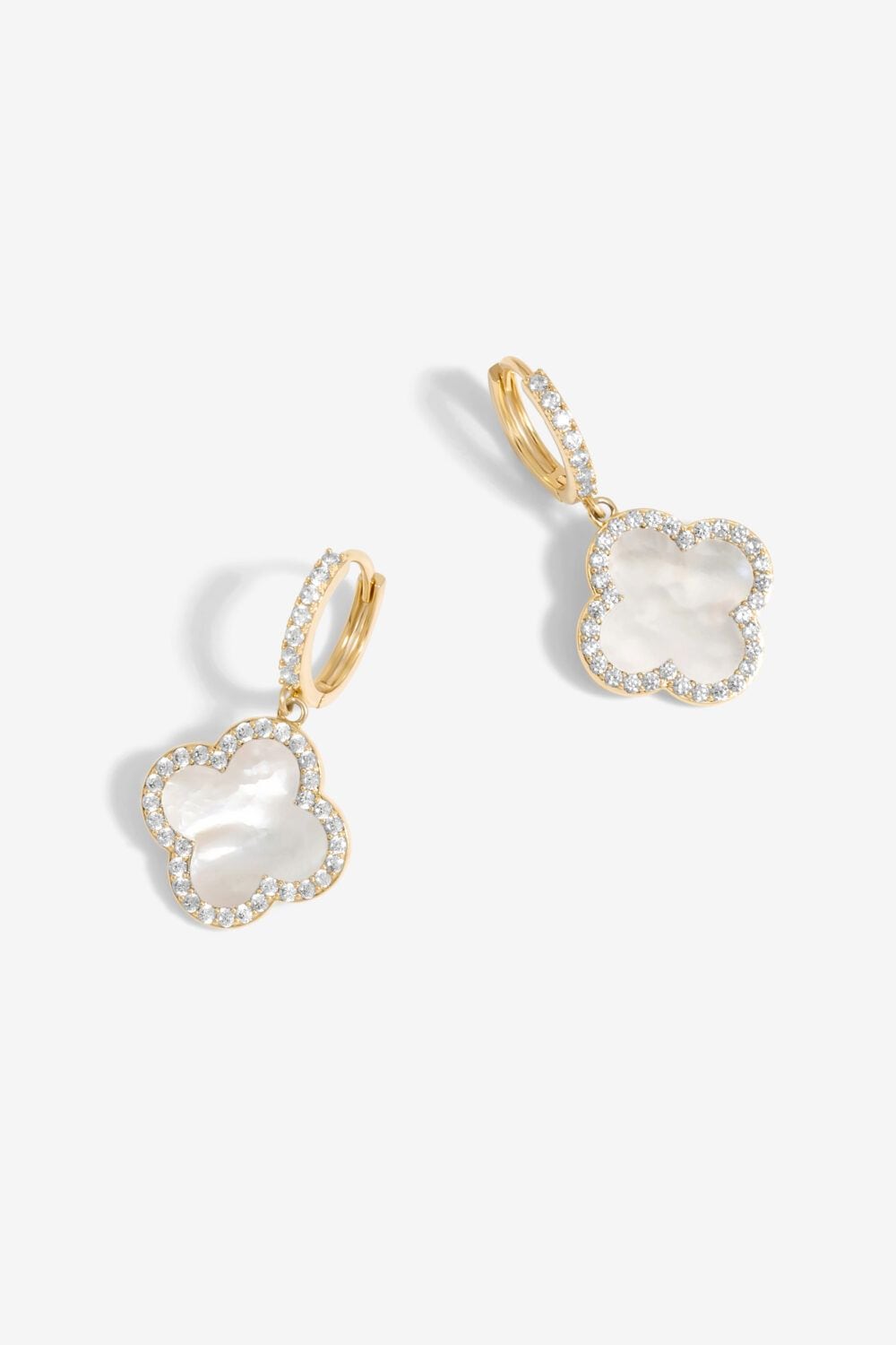 Jon Richard Gold Plated And Mother of Pearl Clover Huggie Earrings image 1