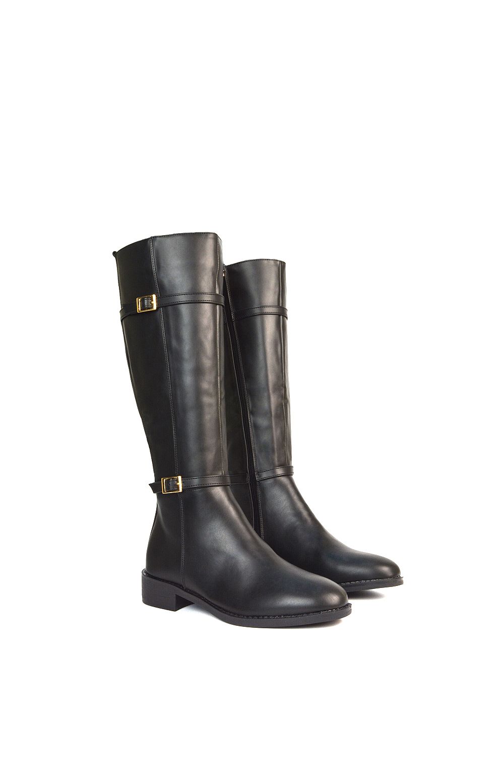 XY London 'Ellis' Flat Heel Stretch Knee High Long Boots With Buckle Details image 4