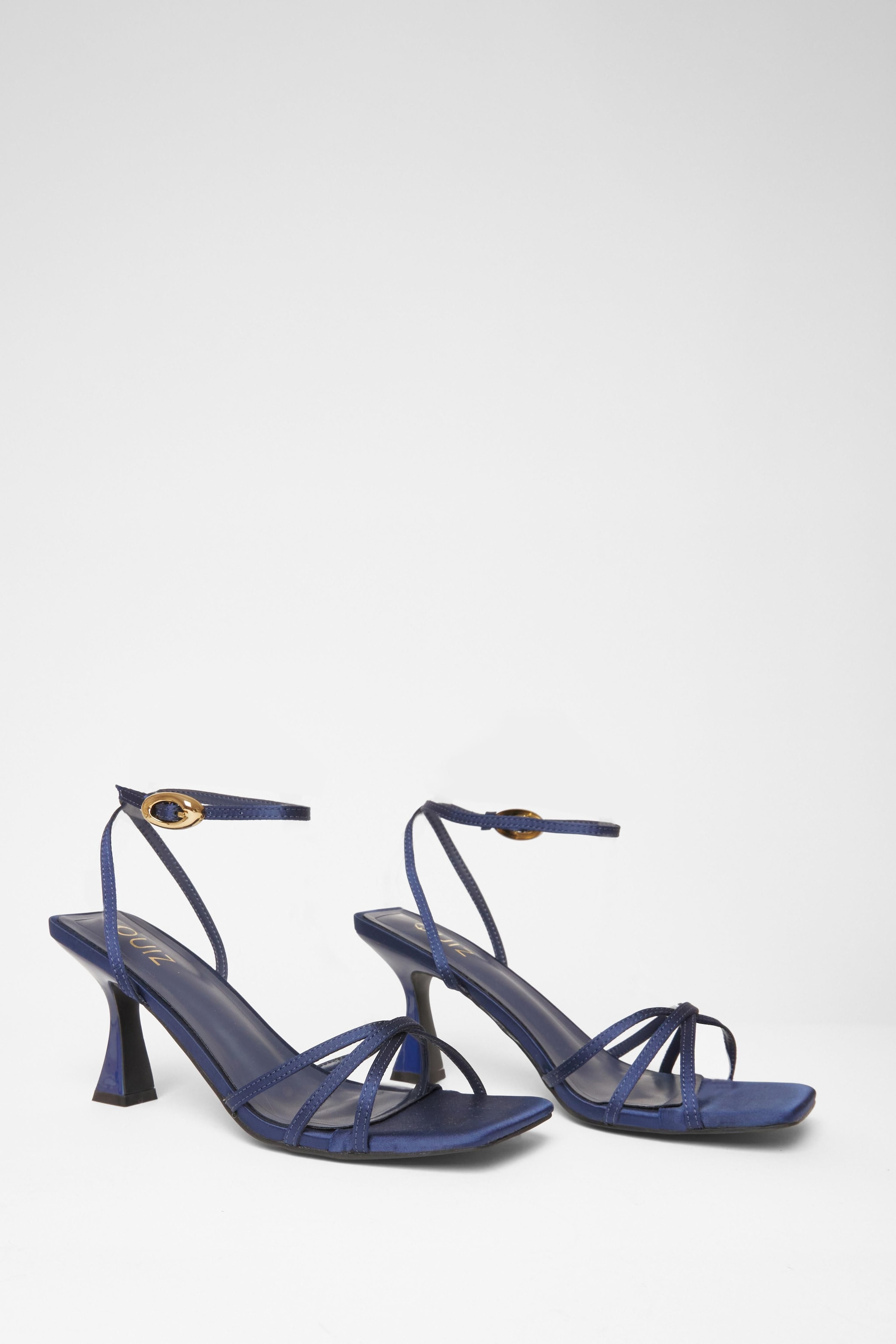 Quiz Navy Satin Strappy Flared Heels image 2