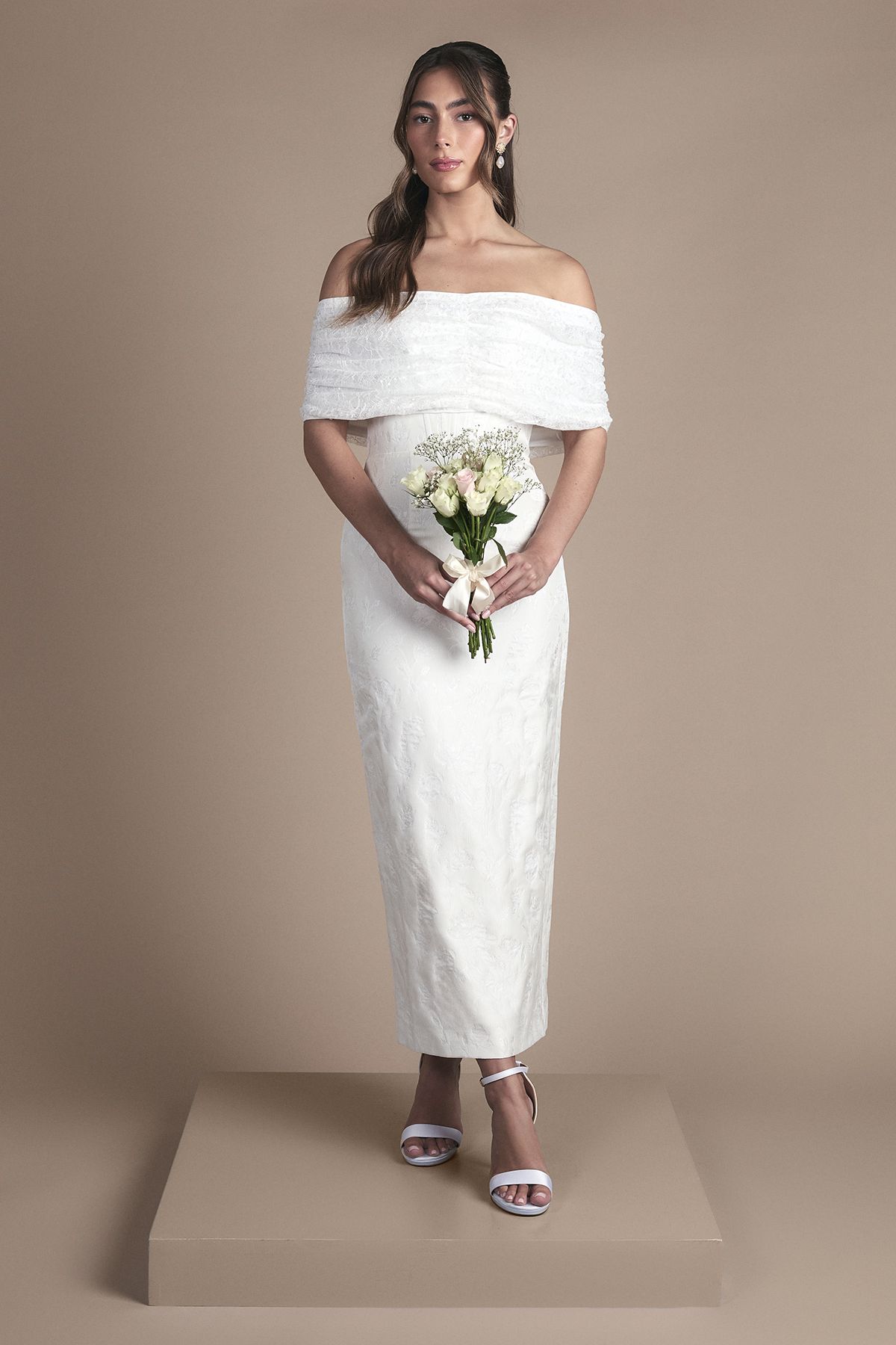 Coast Lisa Tan Bandeau Jacquard Column Midi Wedding Dress Ivory image 1