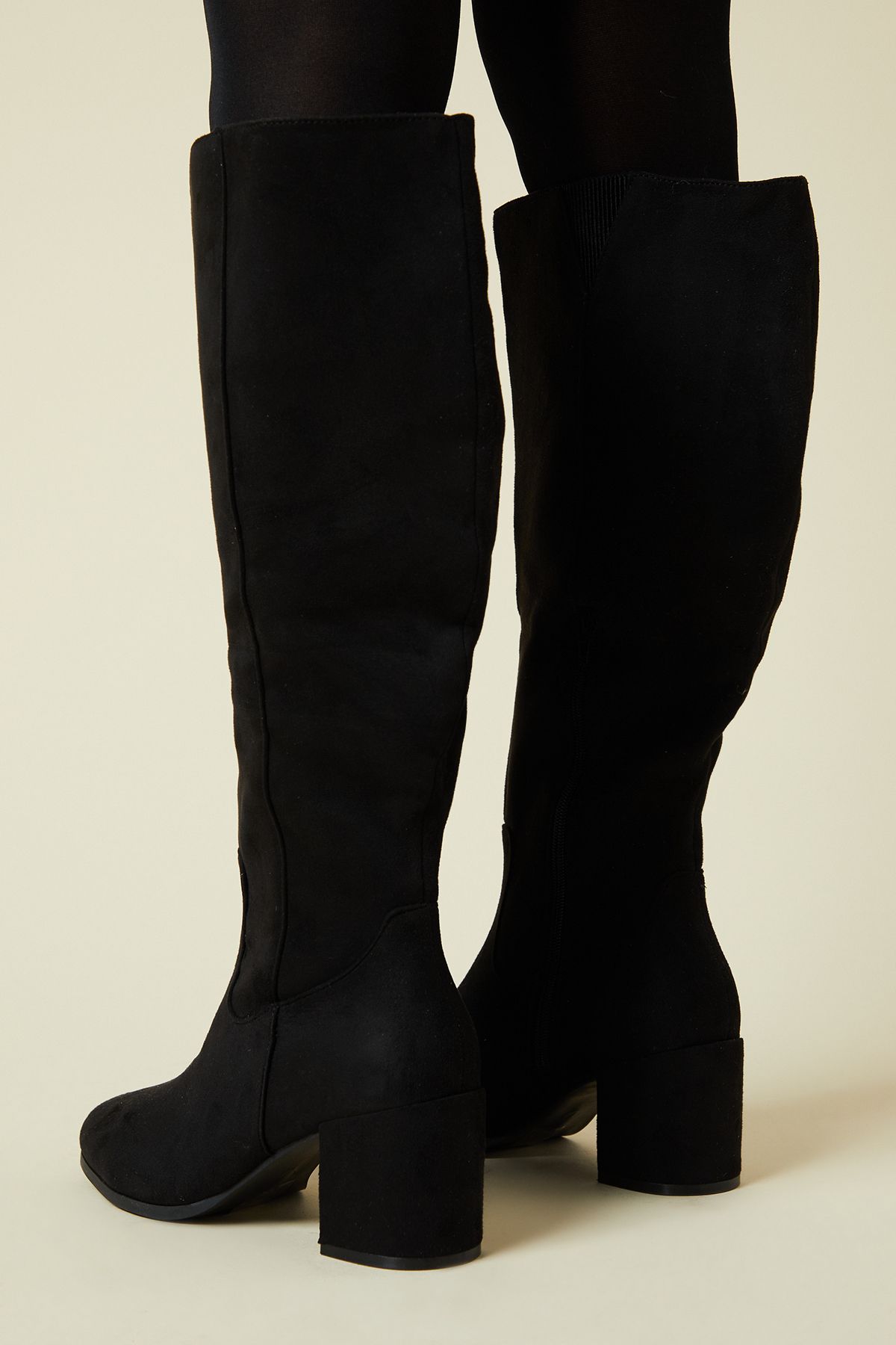Dorothy Perkins Wide Fit Keeley Round Toe Medium Block Heel Knee High Boots Natural Black image 2