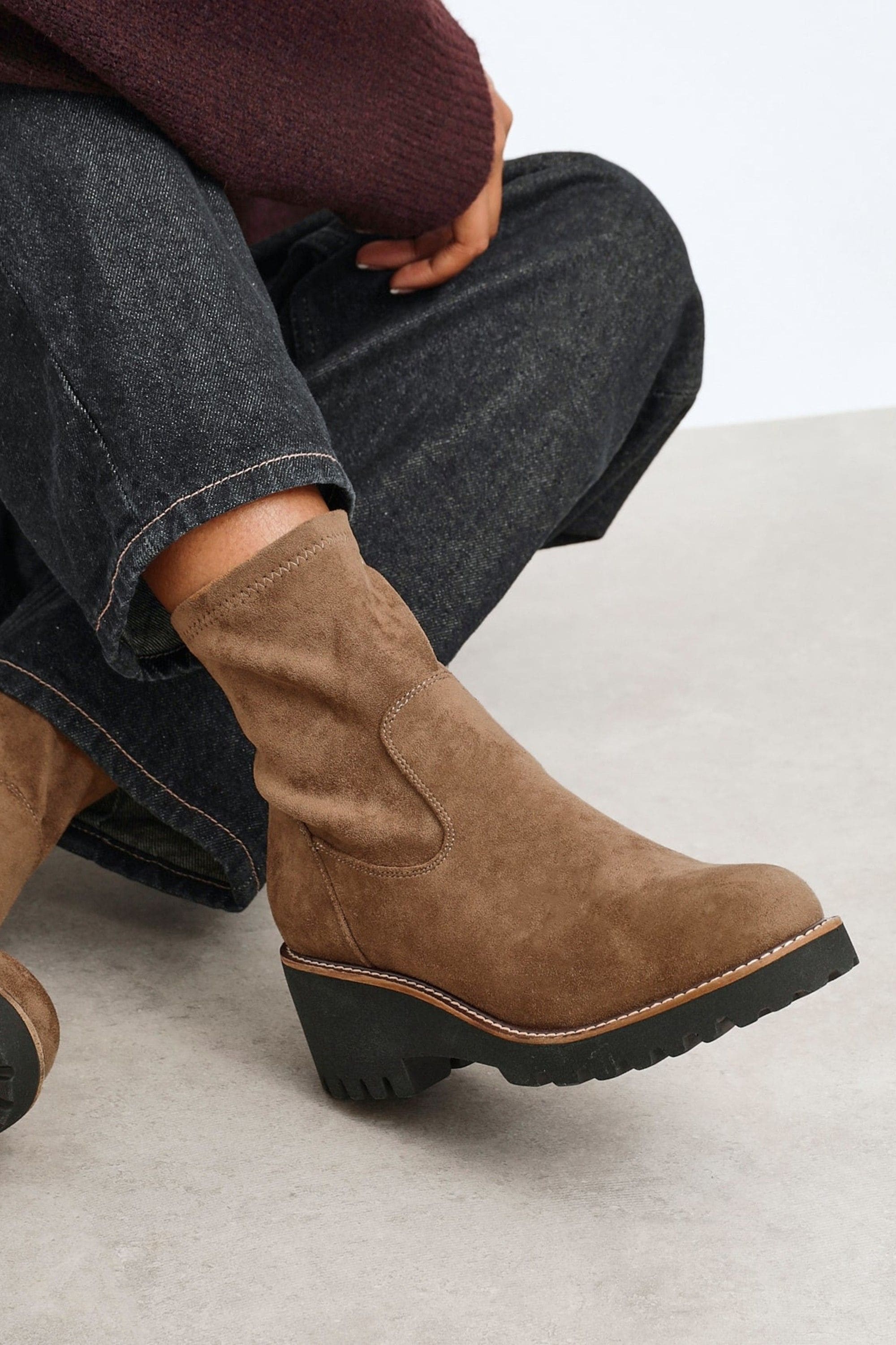 Linzi Trish Sand Faux Suede Wedged Heel Ankle Boot image 2