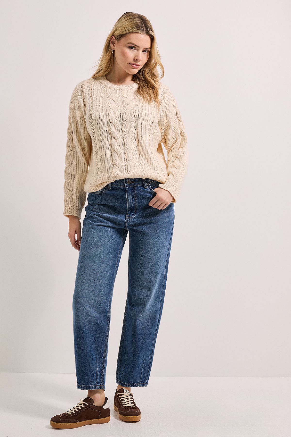 Dorothy Perkins Cable Knitted Crew Neck Jumper Cream image 2